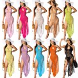 Women's Long Fringe Europe Woven Double Wear Fringe Beach Dress Dresses AJ406576