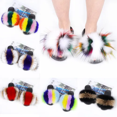 Fashion Real Fox Fur Slipper Slippers Slide Slides HY-ZHLMPSTX