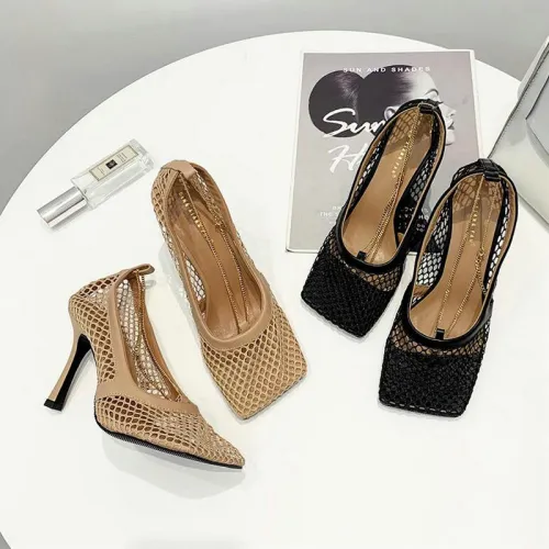 Vintage Square Toe Stretch Pumps Women Gold Chain High Heels 97910-12