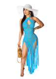 Women's Long Fringe Europe Woven Double Wear Fringe Beach Dress Dresses AJ406576