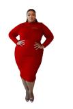 2021 Winter Turtleneck Long Sleeve Plus Size Midi Bodycon Hollow Out Sexy Solid Fat Lady Velvet Plus Size Fuzzy Dresses 143445