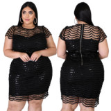 J women cross border hot night club party fashion sequins plus size dress  132637