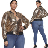Winter Outwear For Women Solid Colour Stand Collar Full Sleeve Zip Sequin Adult Jacket YF107384