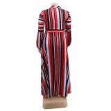 summer African Plus Size Dress 4XL 5XL Women Red Striped Long Sleeve Floor Length Loose High Waist Elegant Evening Vestidos  8493104