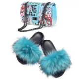 Women Faux Fox Fur Slipper Slippers Slide Slides And Handbags TXB-00415
