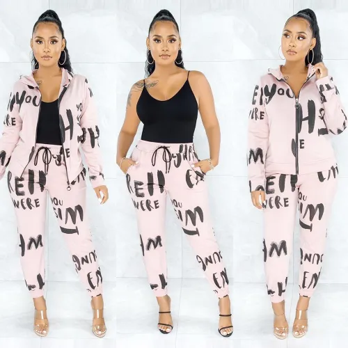 Autumn New Long Sleeve Zipper Coat With Slim Pencil Pants Women Two Piece Set 878293