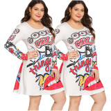 fall 2020 women clothing print plus size dresses 4xl 5xl 6xl 7xl long sleeve casual mini dresses  YF101223