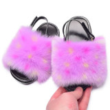 Summer Children Kids Faux Fox Fur Slipper Slippers Slide Slides TX-03243