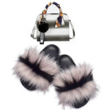 Women Faux Fox Fur Slipper Slippers Slide Slides TXB-029310
