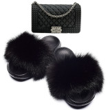 Women Faux Fox Fur Slippers Slides Jelly Handbags TXB-03142