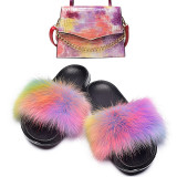 Faux Fox Fur Women Slipper Slippers Slides Slide And Handbags TXB-02738