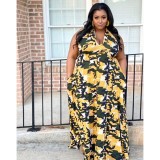Woman Summer Camouflage  Strapless Long Sleeveless Plus Size Print Dress  1169710