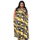 Woman Summer Camouflage  Strapless Long Sleeveless Plus Size Print Dress  1169710