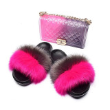 Women Fox Fur Slipper Slippers Slide Slides And Handbags TXB-00314