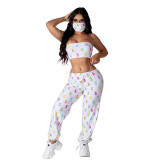 Sport Wear 2 Piece Set Women Yoga Set Loose Pants Strapless Sport Wear GYM Set Fitness Sport Suit With Face Cover 8439410