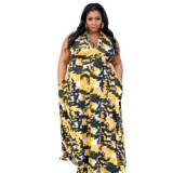 Woman Summer Camouflage  Strapless Long Sleeveless Plus Size Print Dress  1169710