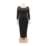 yys plus-size 2021 new arrival spring hot-selling solid color long sleeves women dresses  134455