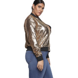 Winter Outwear For Women Solid Colour Stand Collar Full Sleeve Zip Sequin Adult Jacket YF107384