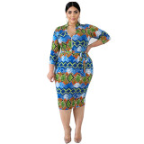 Women's dress print plus size women's clothing factory direct sales spot  wish European and American hot models  YF100415