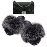 Women Faux Fox Fur Slippers Slides Jelly Handbags TXB-03142