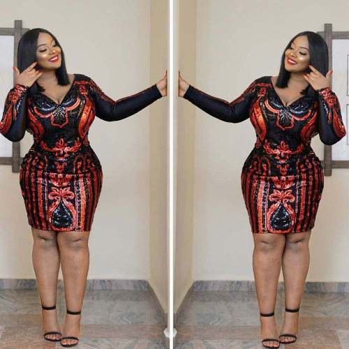 Vestido Women sexy V sequined fashion sexy tight-fitting long sleeve plus size 2020 african ladies casual dress  135465