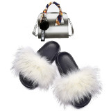 Women Faux Fox Fur Slipper Slippers Slide Slides TXB-029310