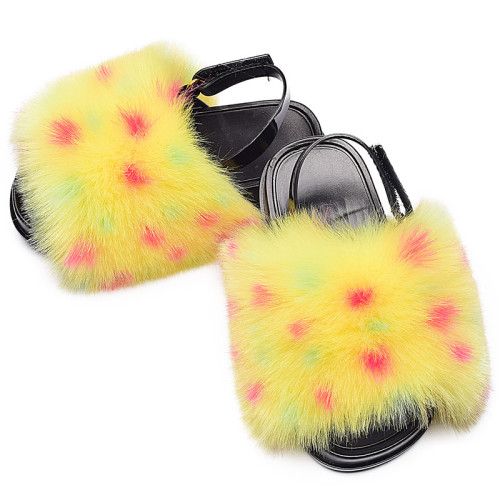 Summer Children Kids Faux Fox Fur Slipper Slippers Slide Slides TX-03243