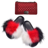 Women Faux Fox Fur Slippers Slides Jelly Handbags TXB-03142