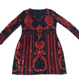 Vestido Women sexy V sequined fashion sexy tight-fitting long sleeve plus size 2020 african ladies casual dress  135465