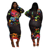 Zoom Life Mock Neck Long Sleeve Leopard Rainbow Tie Dye 2021 New Arrivals Tie Dye Printed Women Ladies Plus Size Midi Dress  142435