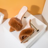Women's Thin High Heel Heels Rabbit Fur Sandals 76910-67