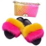 Women Fox Fur Slipper Slippers Slide Slides And Handbags TXB-00314