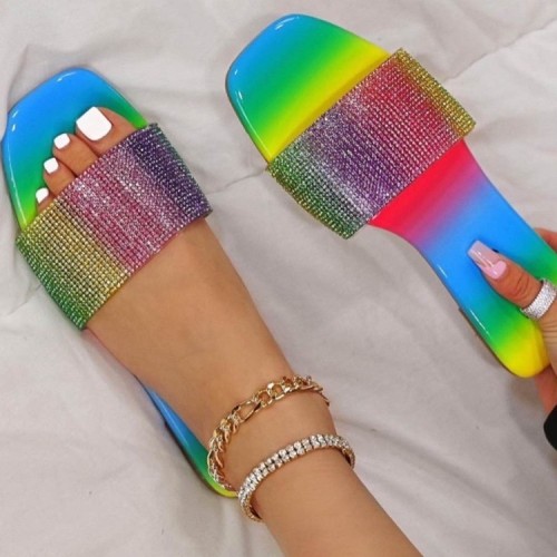 Fashion Square Toe Colorful Diamond Sandals