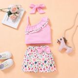 Summer Children's Sling Print Shorts Three-piece Bodysuits Bodysuit Outfit Outfits