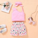 Summer Children's Sling Print Shorts Three-piece Bodysuits Bodysuit Outfit Outfits