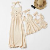 Summer Mommy And Me Sleeveless Dresses+Headband Baby Family Matching Set 6400516