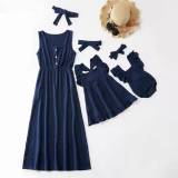 Summer Mommy And Me Sleeveless Dresses+Headband Baby Family Matching Set 6400516