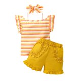 Baby Girls 3 Pieces Striped Printed Bodysuits Bodysuit Outfit Outfits