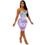 Fashion Sexy Printed Strapless Sleeveless Dress Dresses Skirt Skirts D951526