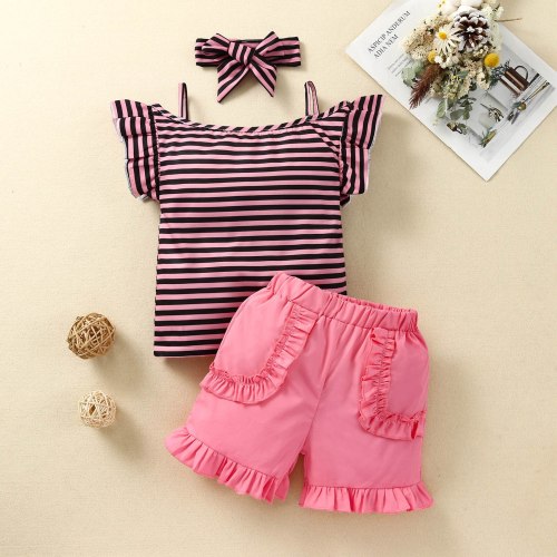 Baby Girls 3 Pieces Striped Printed Bodysuits Bodysuit Outfit Outfits