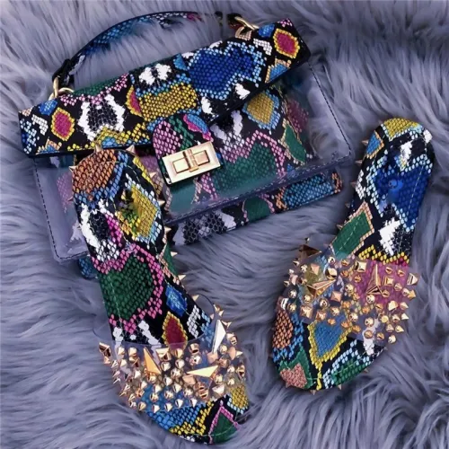Women's One Shoulder Snake Printing Handbags And Fashion Slides