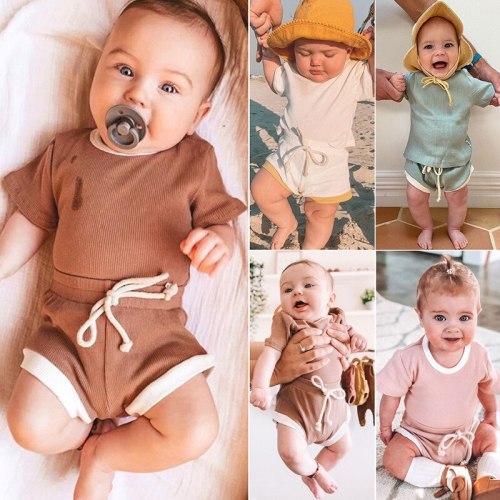 Children's Solid Color Hanging Striped Bodysuits Bodysuit Outfit Outfits L8596