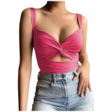 Summer Sexy Bandage Women Sleeveless Backless Bowknot Crop Tops 213142#