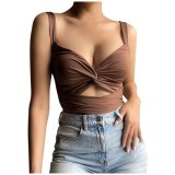 Summer Sexy Bandage Women Sleeveless Backless Bowknot Crop Tops 213142#