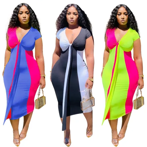 Fashion V Neck Short Sleeve Dress Dresses P502233