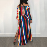 Fashion Striped Women Long Sleeve Sexy Dress Dresses S3392103