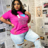Cute Letter Print O-Neck Women T Shirts Tops P507788