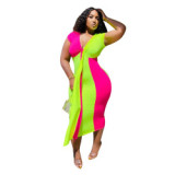 Fashion V Neck Short Sleeve Dress Dresses P502233