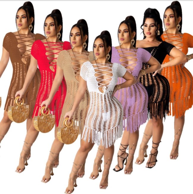 Summer V Neck See Through Beach Bikini Dress Dresses AJ433041