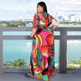 Women Beach Print Short Sleeve Dress Dresses D111223-D111627
